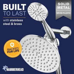 HammerHead Showers Dual Shower Head Combo, 8-Inch 2.5 GPM, Polished Chrome