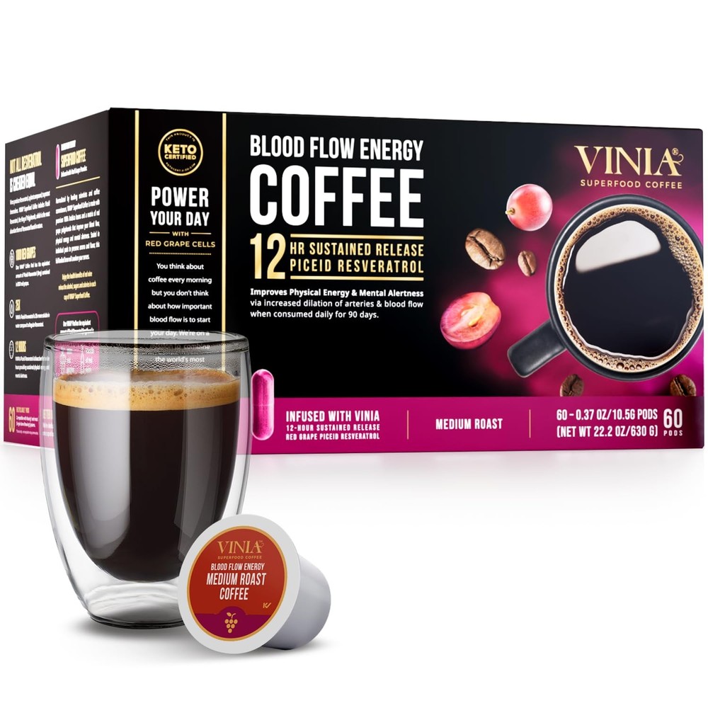 Dark Roast Coffee K-Cup Pods Resveratrol Nitric Oxide Heart Health Energy 60ct