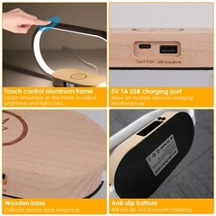 Bedside Lamp w/Wireless Charger Clock USB Charging Port Touch Control Nightstand