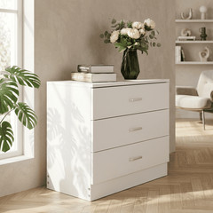 3Drawer Dresser White Storage Cabinet Chest of Drawer Bedroom Living Room Office