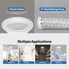 165 CFM Bathroom Exhaust Fan with 6500K LED Light & 4″ Duct Hose 2.5 Sones Fan
