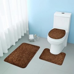 3PC Non Slip Memory Foam Bathroom Rug Set Pebble Stone Bath Mats US