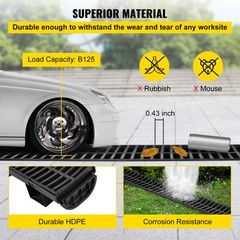 VEVOR Drainage Trench Driveway Channel Drain Kit Plastic Grate-5.8″x3.1″-6 Pack