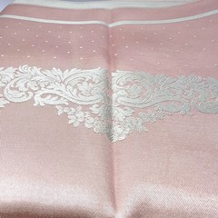 Vtg Reversible Gray Pink Damask Banquet Set 9.5 Ft Tablecloth & 11 Napkins