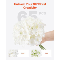 9.8 In. White Faux Bridal Shower with Stems, Artificial Flowers, 65-Pieces Real