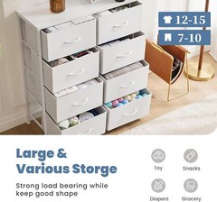 White 8 Drawers Dresser Bedroom Chest Organizer Storage Tower with Fabric Bins