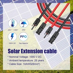 50ft Black + Red 10AWG Solar Panel Extension Cable Flexible Wire Connectors