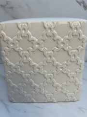 Classic White Ceramic Embossed Moroccan Trellis Tissue Box Holder Cover 6″ x 6″