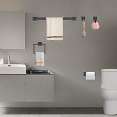 8.99 Lbs Modern Bathroom Wall Mount Towel Bar Set Stainless Steel Black