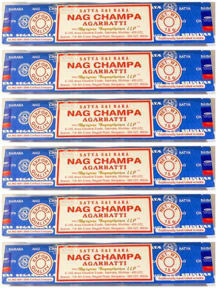 Lot of 90 gms Original Nag Champa Incense Sticks 15 gram x 6 by Satya Sai Baba