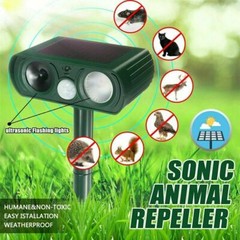 1/2PK Animal Repeller Ultrasonic Solar Power Outdoor Pest Cat Mice Sensor PIR US
