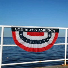 Large Patriotic Bunting Pleated Fan Flag God Bless America, 3 ft x 6 ft