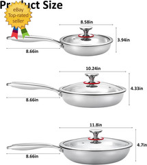 Titanium Non-Stick Frying Pan with Lid, 8, 10, and 12 Inch Hammered Nonstick