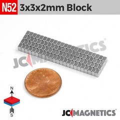 Magnet Block 3mm x 3mm x 2mm N52 Super Strong Rare Earth Neodymium 3x3x2mm