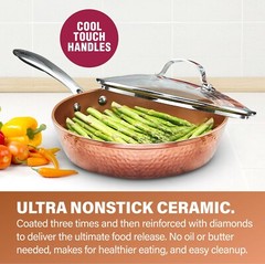Gotham Steel 12” Hammered Copper Titanium Ultra Nonstick Fry Pan with Lid