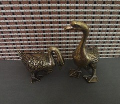 Pair of Vintage Style Solid Brass Copper Couple Gooses Animals Statues Sculpture