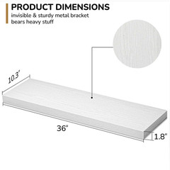 36 In.W X 10.3 In.D Floating Shelves,Wall Mounted,With Invisible Brackets,Decora
