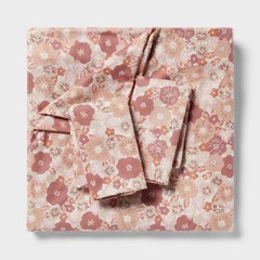 Full/Queen Printed Easy Care Duvet Cover and Sham Set Copper/Light Pink Floral