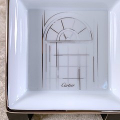Cartier Porcelain Mini Change Tray Ashtray Platinum Painted Rim 8 x 8cm w/ Box