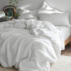 The Company store Premium Breathable Washed Linen Solid Fitted Bed Sheet