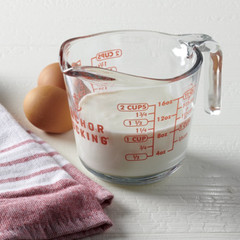 2 Cup (16 Ounce Capacity) Glass Measuring Cup, Clear Glass with Red Lettering