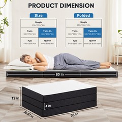 4″ Tri-fold Memory Foam Mattress, Foldable Portable Floor Bed,Washable Cover