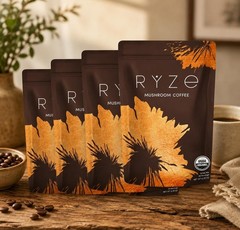 4 Pack Organic Ryzee Mushroom Coffee, 30 Servings Each Bag , Free Shipping