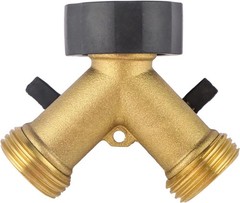 Garden Hose Splitter 2 Way Heavy Duty, Brass Faucet Adapter 3/4”, Yellow