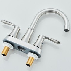 Brushed Nickel Bathroom Sink Faucet 3Hole 4in Centerset Vanity Mixer with Drain
