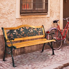 Patio Park Garden Bench Porch Path Chair Furniture Cast Iron Hardwood New