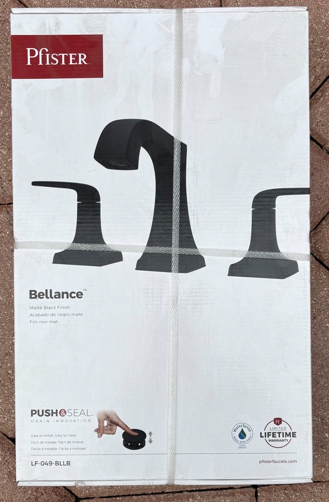 Pfister Bellance Matte Black Wide-Spread Bathroom Sink Faucet LF-049-BLLB