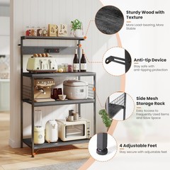 4 Tier Microwave Stand,Kitchen Bakers Rack w/ Power Outlet,Adjustable Shelf Unit