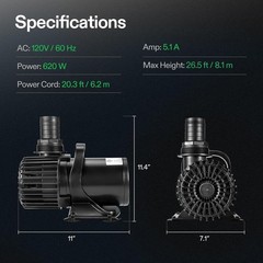 VIVOSUN 9000 GPH Submersible Water Pump,620W Pond Pump 26.5 FT,Ultra Quiet