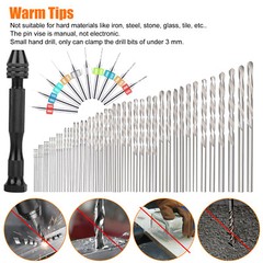 60Pcs Mini Micro Hand Drill Bits Set Small Manual Keyless Chuck Pin Vise Rotary