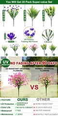 20 Bundles Artificial Flowers for 20 Bundles, Mixed 6 Styles 2