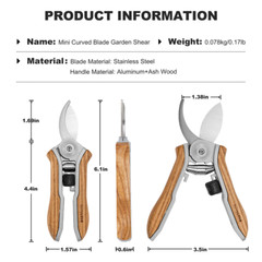Berry&Bird 2pcs Pruning Shears Mini Curved Blades Hand Pruners W/ Wooden Handle