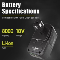 2 Pack 18V 8.0Ah Battery & Dual Charger Kit for Ryobi 18 Volt One+ Batteries