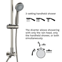 Polaris 3 Rain Shower Set, 3-setting Handheld Shower, Brushed Nickel