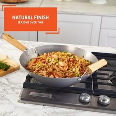14in Lightweight Carbon Steel Wok with Natural Non-Stick Finish & Wood Handles
