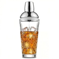 18.5oz Crystal Cut Glass Cocktail Shaker with 0.5/1/1.5oz Lid Jigger #304 Steel
