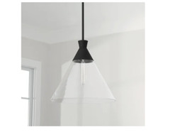 Capital Lighting Paloma Pendant Black Clear Glass 1‑Light Fixture 350311XK New