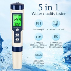 Professional 5-in-1 Water Tester Tool PH/TDS/EC/Salinity/Temperature for Pool