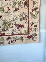 4.6ftx4.5ft French Craye Flemish ski village tapestry mural winter chalet alpin