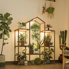 Bamworld Plant Stand Indoor with Grow Lights Wood Plant Shelf for Hanging Plant