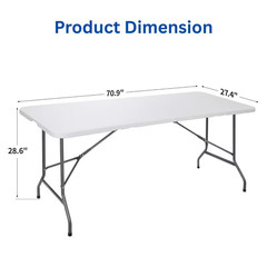 6 Foot Folding Table Heavy Duty, Portable Plastic Folding Table with Handle