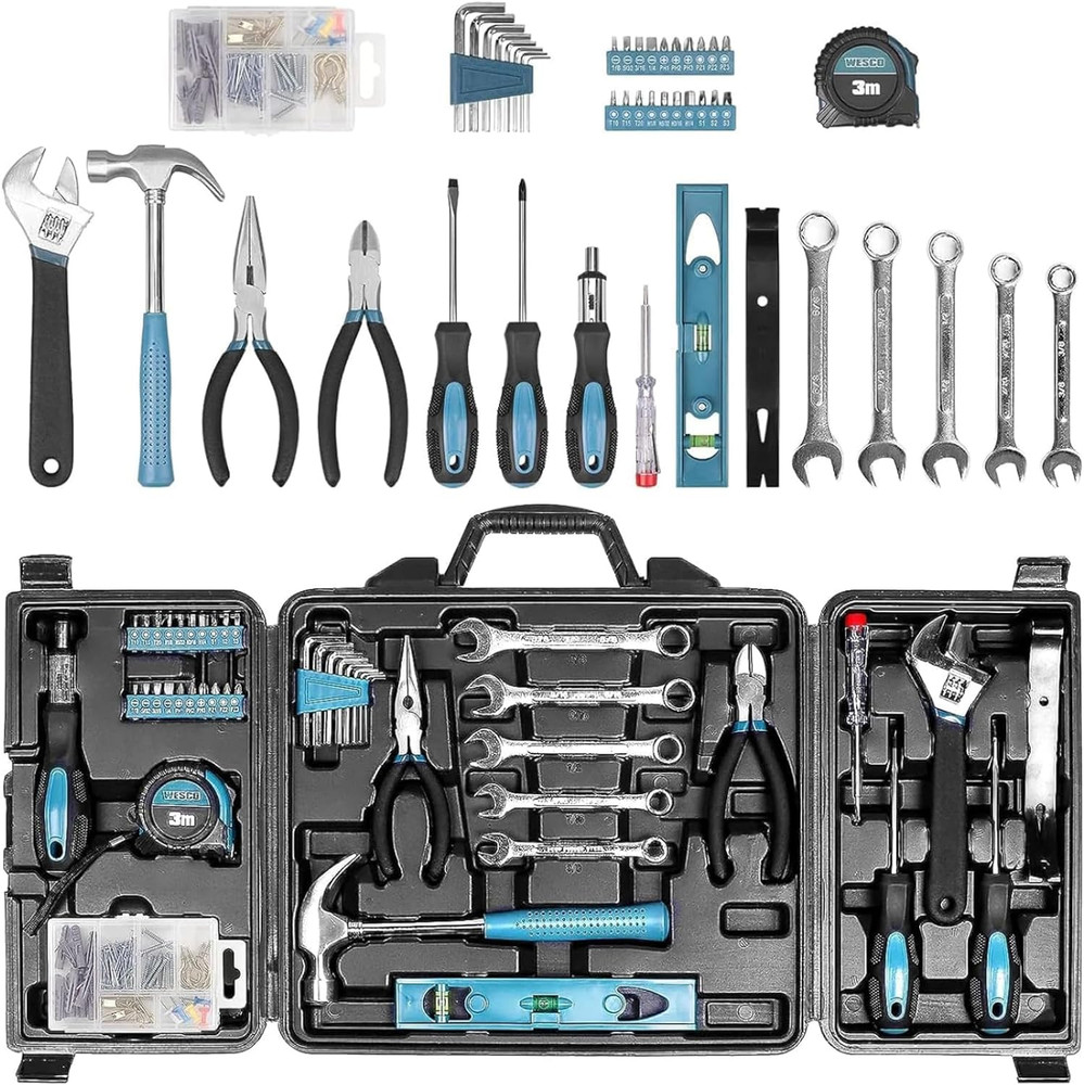 144-Pc Home Tool Kit – Basic Household Repair Set w/ Hammer, Pliers, Wrenches