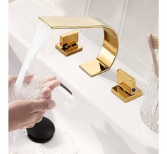 Becola Gold Color Wide Spread Faucet Modern Low Arch Thin New