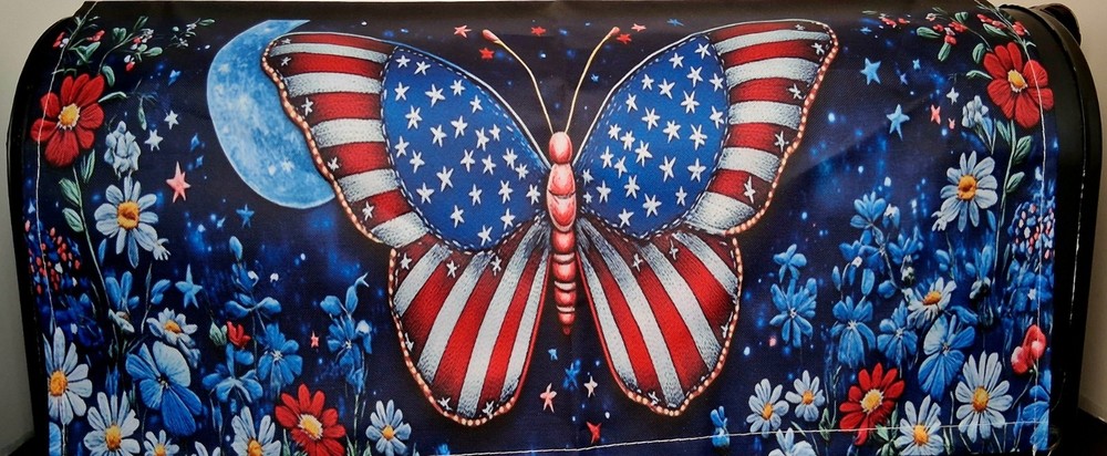 Magnetic Patriotic Butterfly Mailbox Cover – July 4th / anytime ( 21″ x 18″)