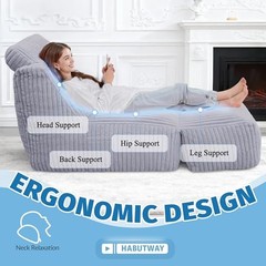 Giant Bean Bag Chairs for Adults,Bean Bag Lounger with Plush Light Grey