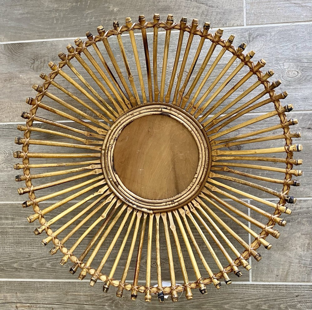 NWT Unique Handmade Bamboo Sun Decorative Art 24.25” In Diameter w/Bamboo Stand